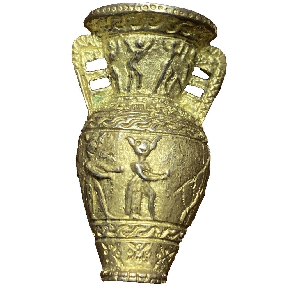 Vintage 835 Silver Gold Washed Egyptian Revival Urn Brooch 7.8g